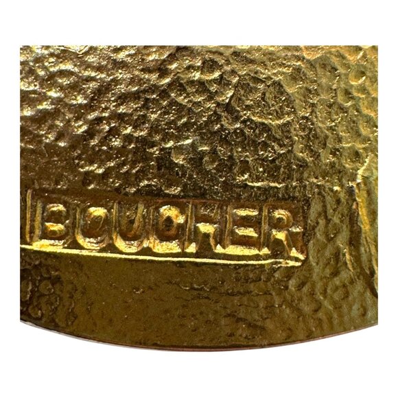 Vintage Boucher Brushed Gold Tone Brooch Numbered 6855 2" 1960's Marcel Shell - Picture 3 of 5